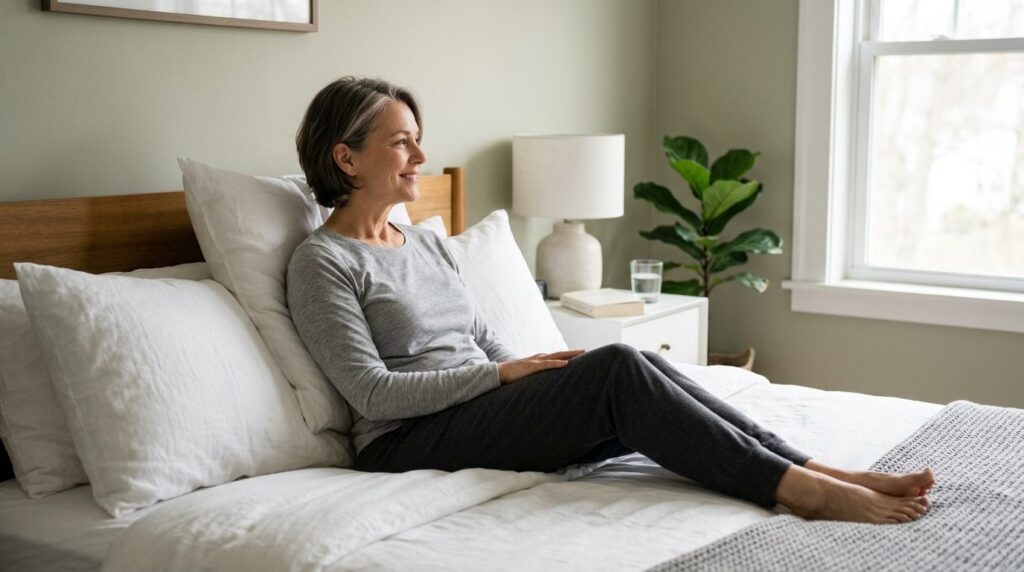 Mature adult woman in comfortable home environment looking r