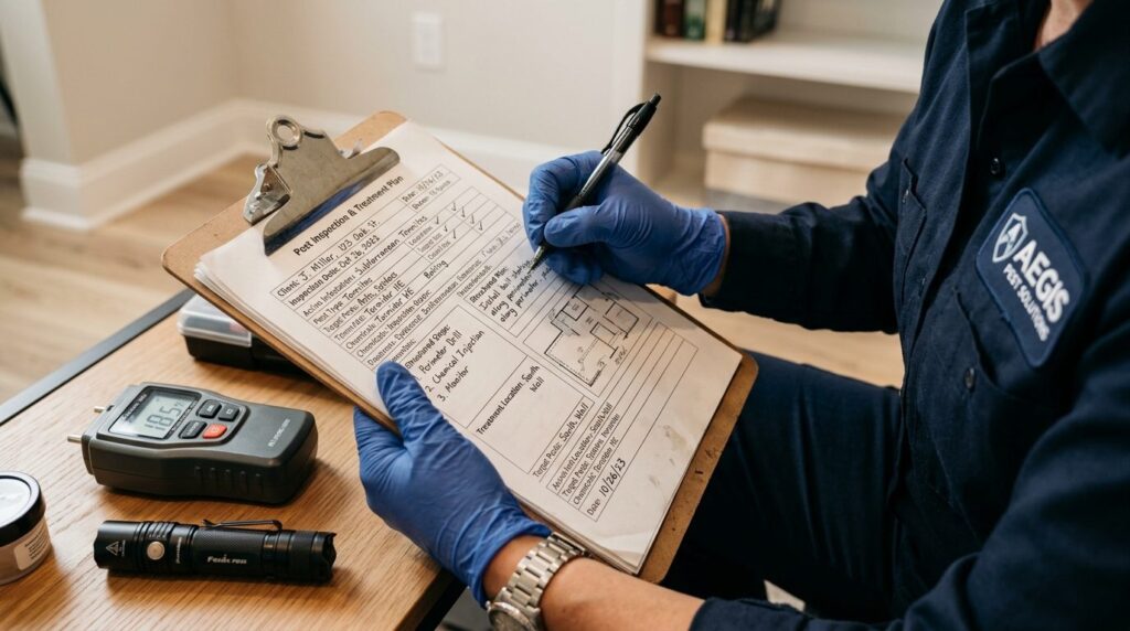 Close-up of professional pest control specialists hands hol